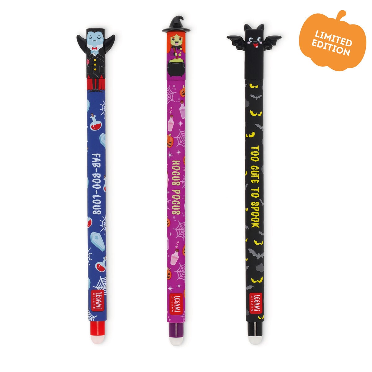 Stylo Legami The Boo Crew 2024 · Pack de 3 Dracula, Witch & Bat