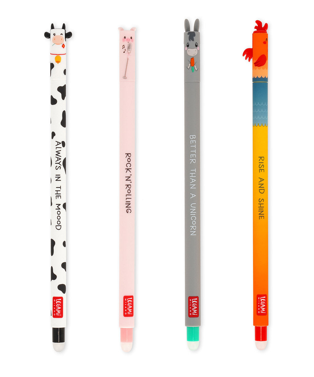 Stylo Legami Farm Sweet Farm · Pack de 4 Vache, cochon, âne & coq