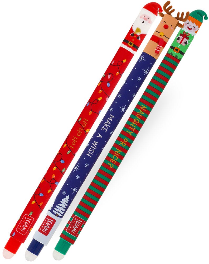 Stylo Legami Naughty or Nice? 2024 · Pack de 3 Père Noël, renne & lutin