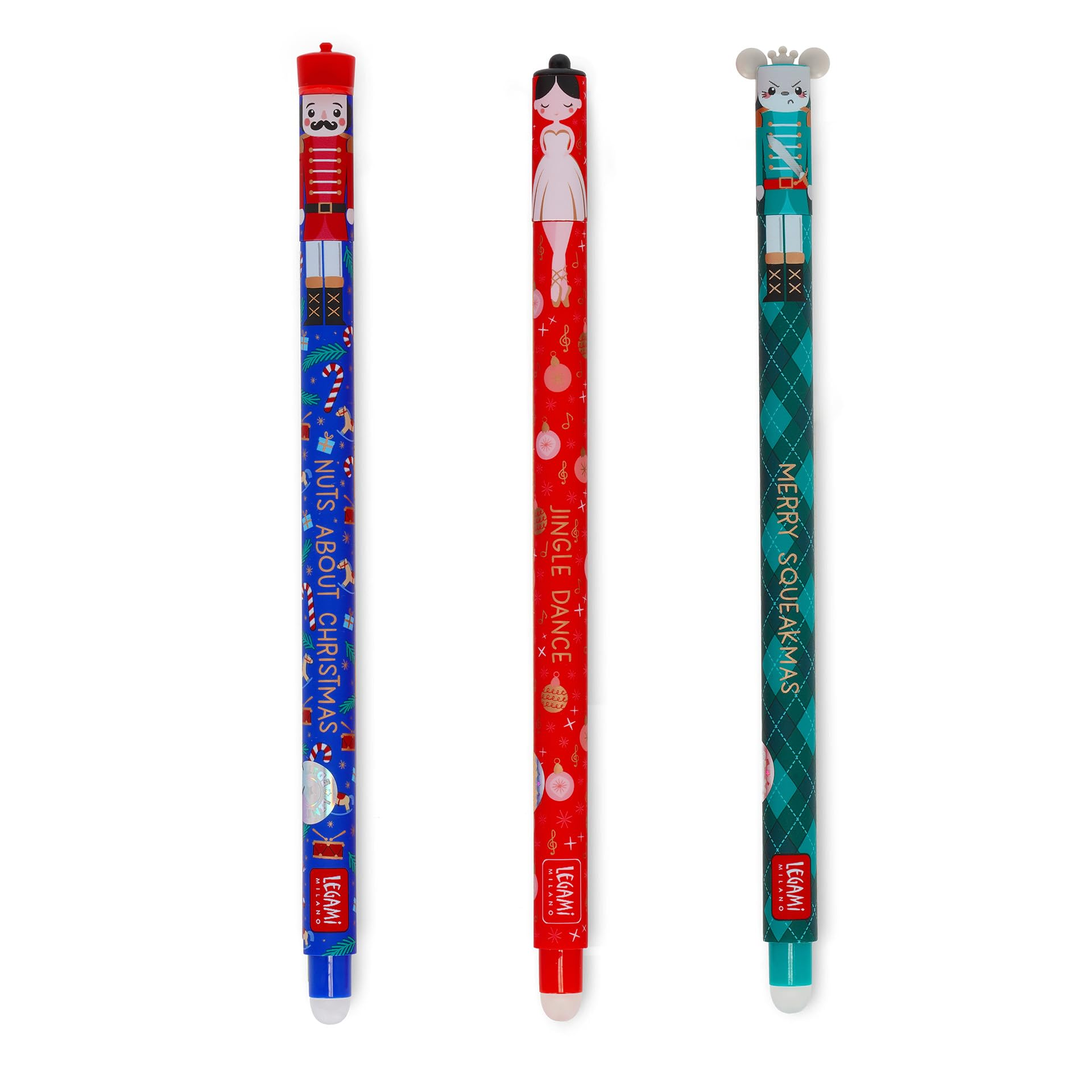 Stylo Legami The Nutcracker 2025 · Pack de 3 Casse-noisette, ballerine & roi des souris