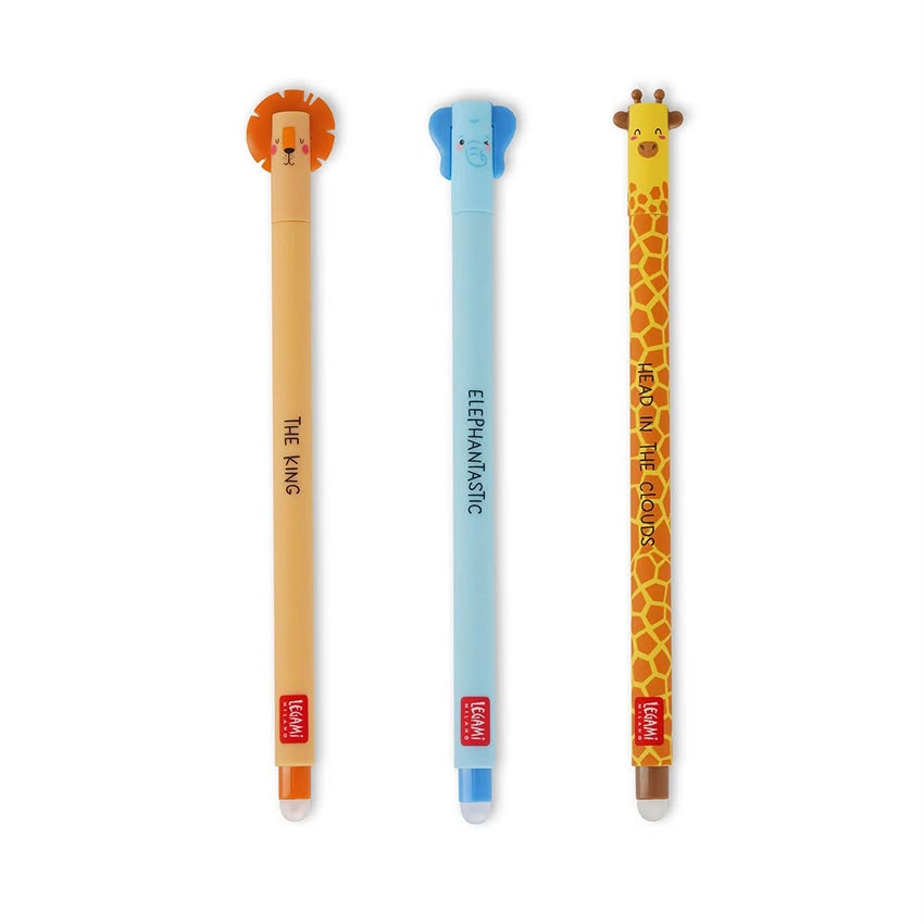 Stylo Legami Wild Savannah · Pack de 3 Lion, éléphant & girafe